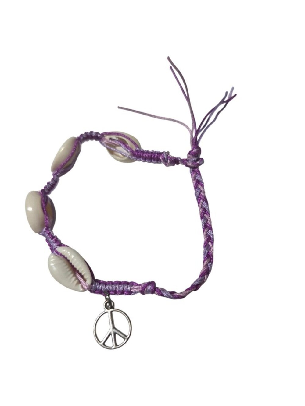 Boho Handmade Braided Bracelet Purple Shells Peace Charm Beach Fashion Jewelry